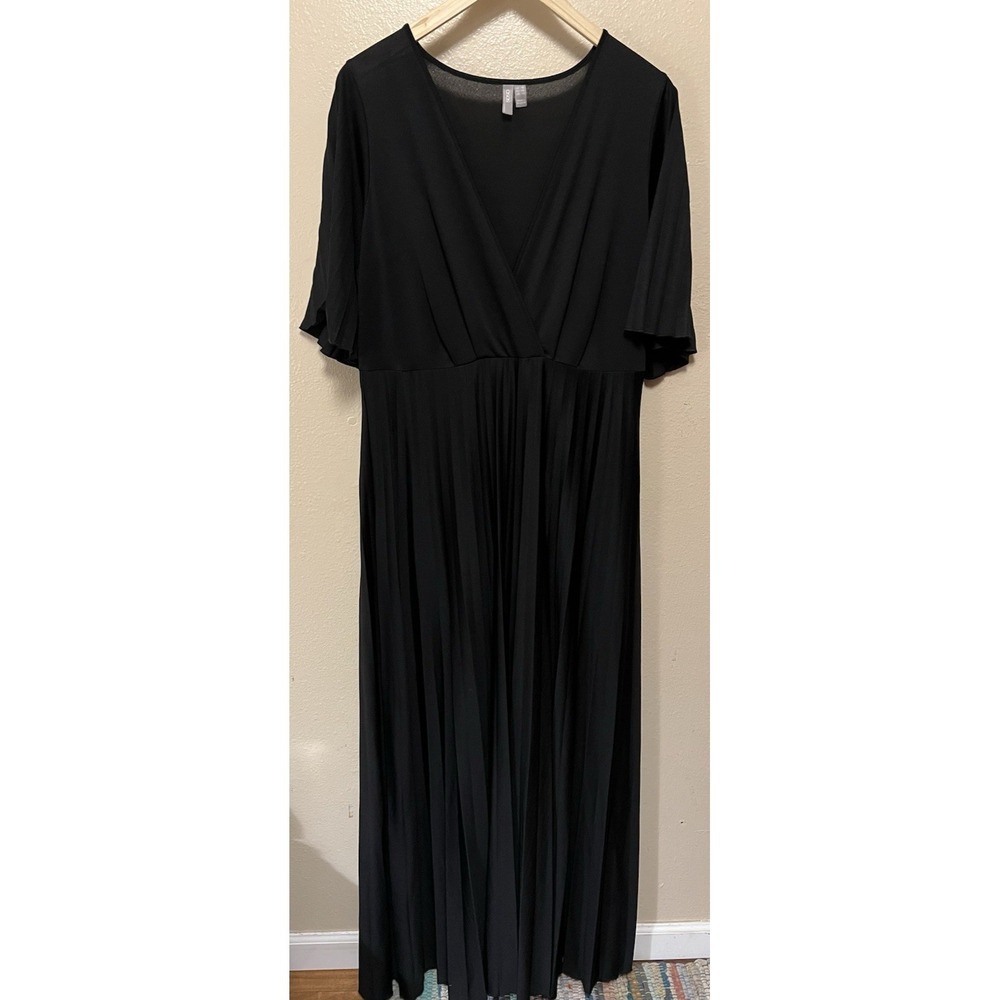 ASOS Curve Black V-Neck Maxi Dress With Pleated‎ Skirt Kimono Sleeves Women's 18